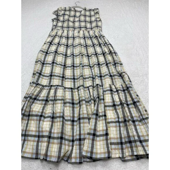 Anthropologie Midi Dress Women Peregrine Blue Plaid Preppy Vacay Boho Size L NWT - Picture 9 of 12